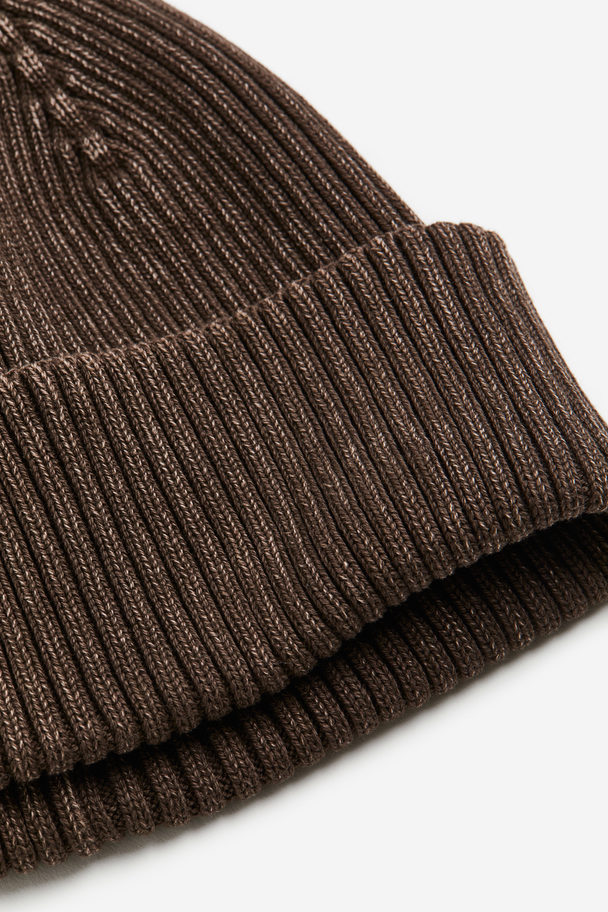 H&M Rib-knit Cotton Hat Brown