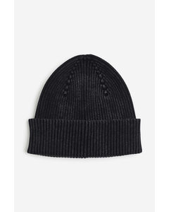 Rib-knit Cotton Hat Black