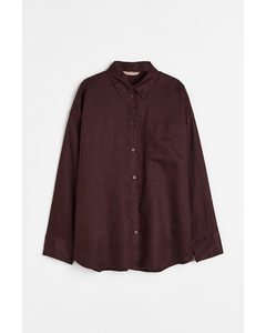 Oversized Linen-blend Shirt Dark Brown
