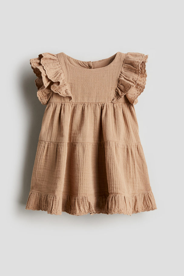 H&M Kleid aus Baumwollmusselin Beige