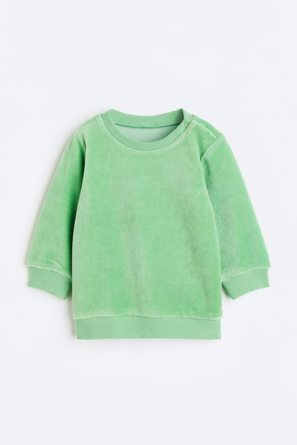 H&M Sweatshirt I Velour Ljusgrön