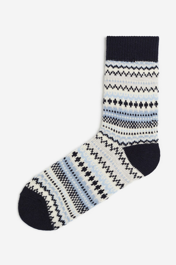 H&M Socken aus Wollmischung Blau/Gemustert