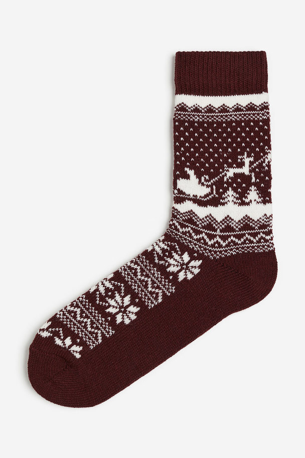 H&M Wool-blend Socks Brown/santa's Sleigh