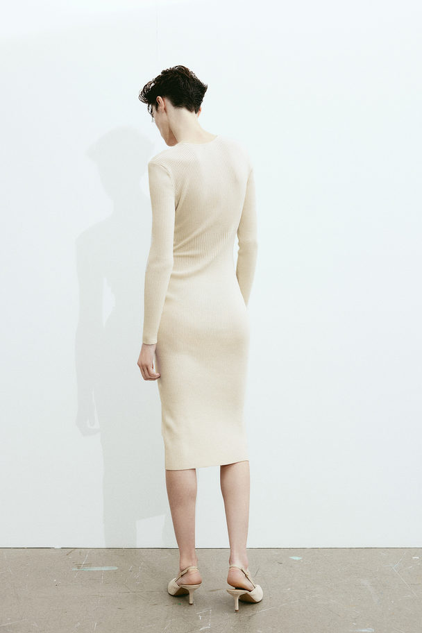 H&M Ribbestrikket Bodycon-kjole Lys Beige