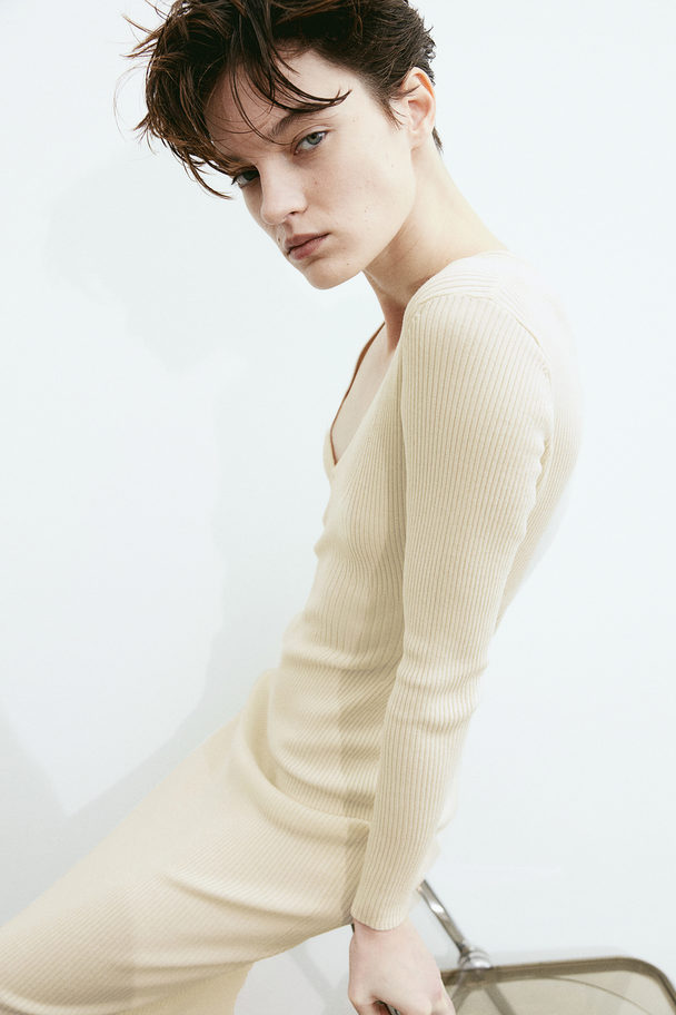 H&M Rib-knit Bodycon Dress Light Beige