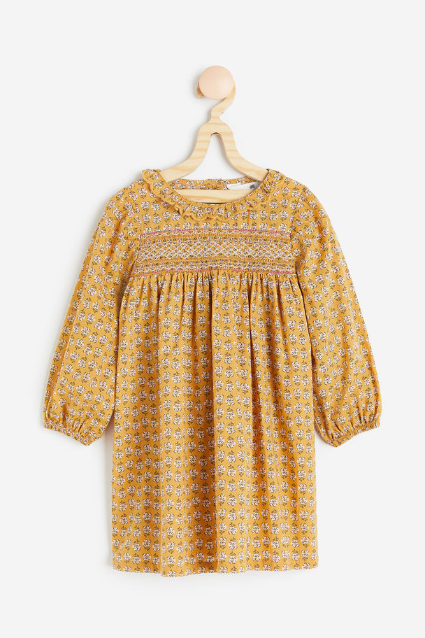 H&M Smocked Dress Mustard Yellow/floral