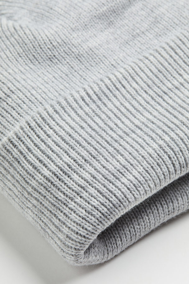 H&M Rib-knit Pompom Hat Light Grey Marl
