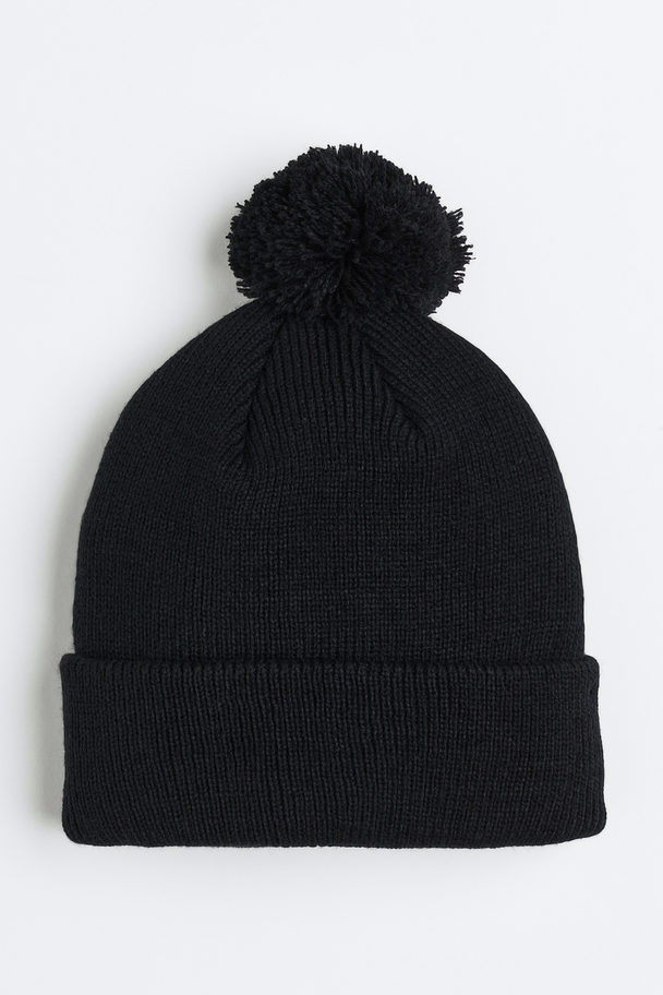 H&M Rib-knit Pompom Hat Black