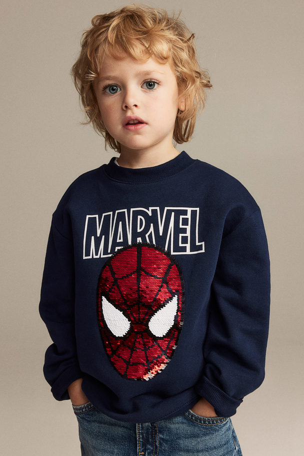 H&M Sweatshirt Med Vendbare Pailletter Mørkeblå/spider-man