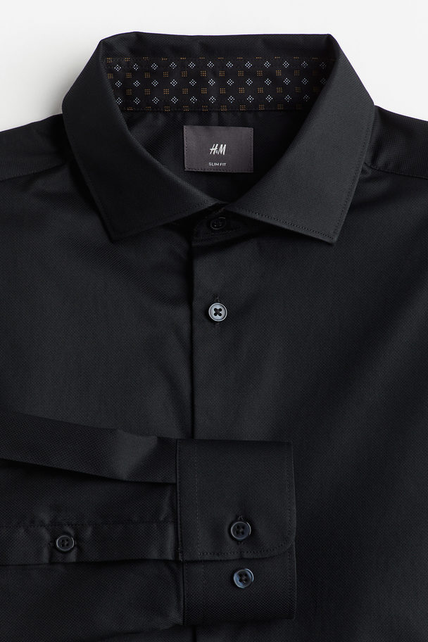 H&M Hemd aus Premium Cotton in Slim Fit Schwarz