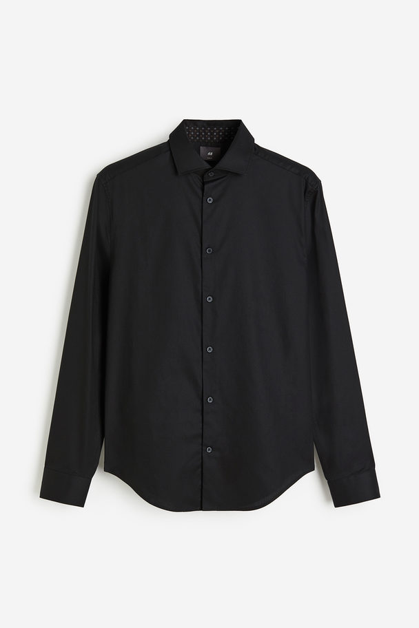 H&M Hemd aus Premium Cotton in Slim Fit Schwarz