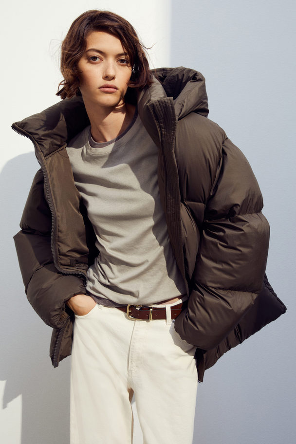 H&M Oversized Puffer Jacket Dunkelbraun