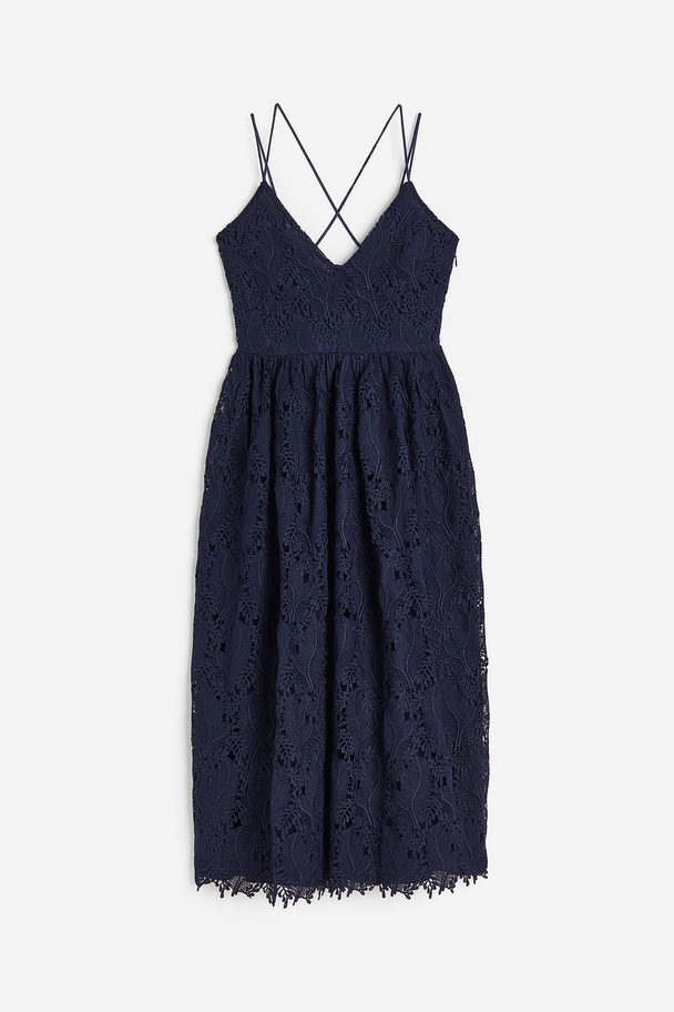 H&M V-neck Lace Dress Navy Blue