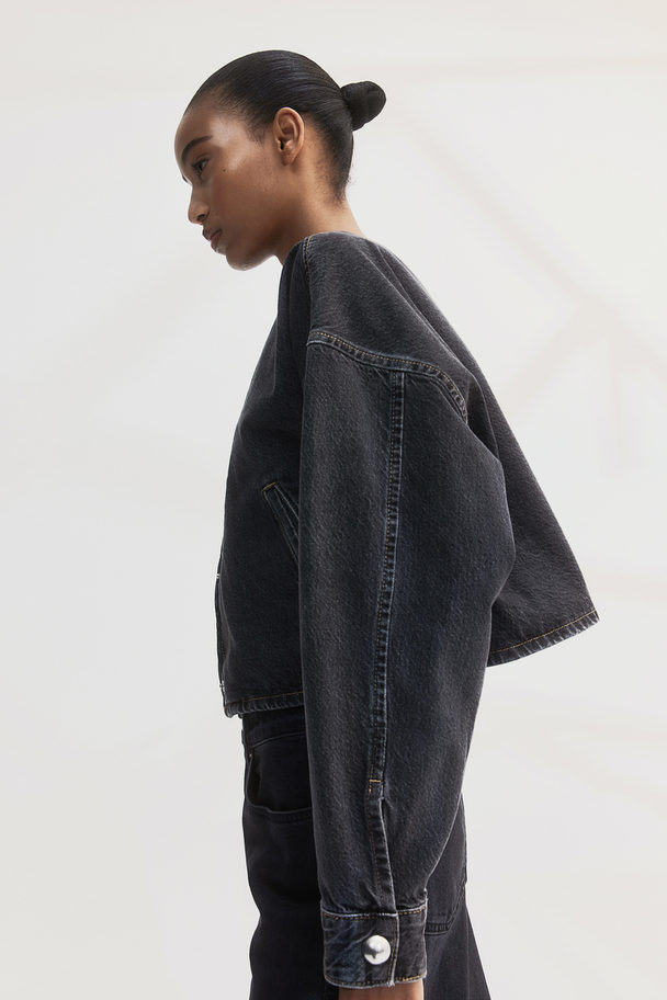 H&M Oversized Jacke mit Knopfleiste Schwarz/Washed out