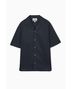 Camp-collar Short-sleeved Shirt Navy