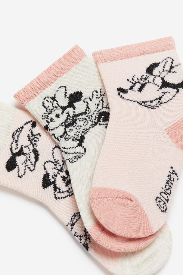 H&M 3-pack Motif-detail Socks Light Pink/minnie Mouse