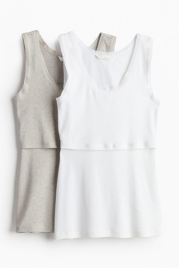 H&M Mama 2-pack Nursing Vest Tops Beige Marl/white