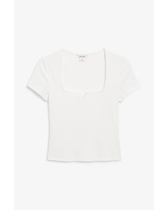 Ribbed Square Neck T-shirt White