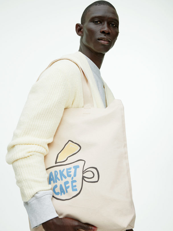 ARKET Arket Café Canvas Tote Bag White/cup