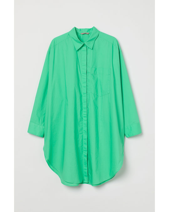 H&M H&m+ Long Cotton Shirt Light Green