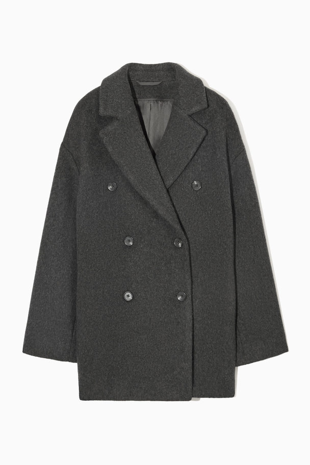 COS Double-breasted Short Wool-blend Coat Dark Grey