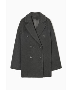 Double-breasted Short Wool-blend Coat Dark Grey