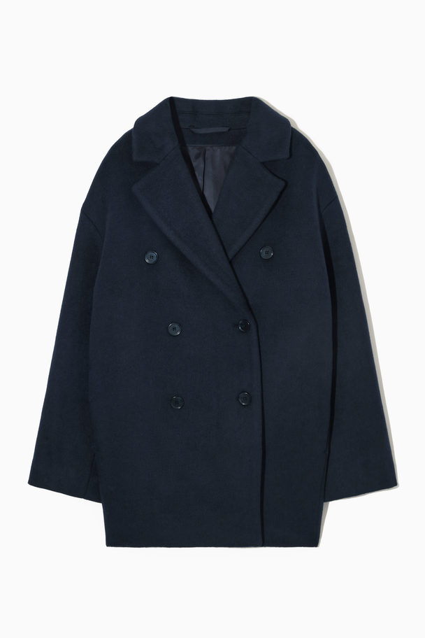 COS Double-breasted Short Wool-blend Coat Dark Navy