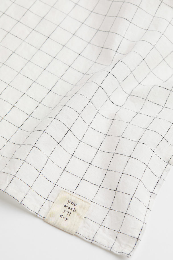 H&M HOME Checked Linen-blend Tea Towel White/checked