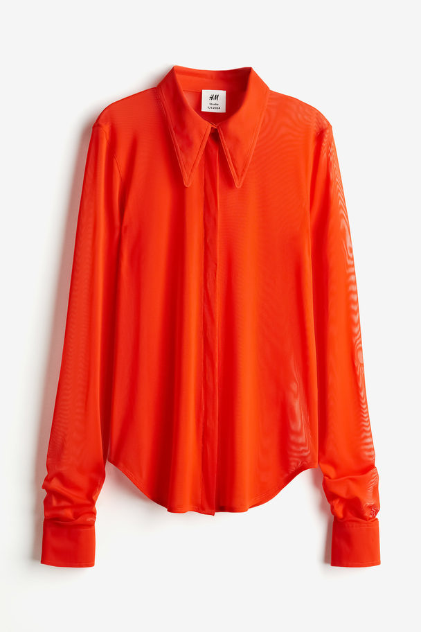 H&M Tætsiddende Skjorte I Mesh Orange