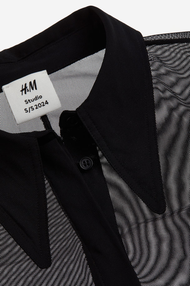 H&M Figurnära Skjorta I Mesh Svart