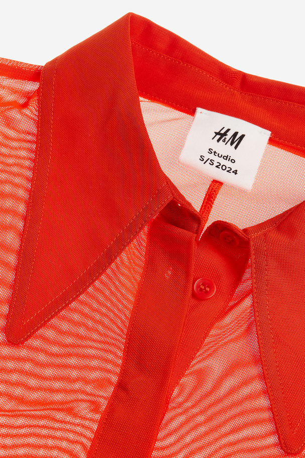 H&M Tætsiddende Skjorte I Mesh Orange