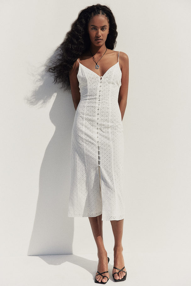 H&M Button-front Broderie Anglaise Dress White