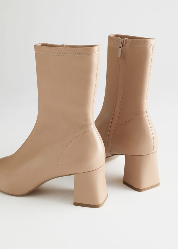 & Other Stories Heeled Leather Sock Boots Light Beige