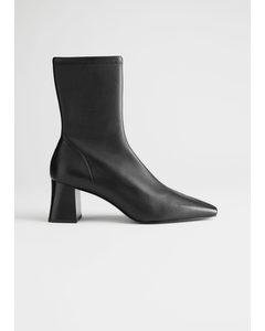 Heeled Leather Sock Boots Black