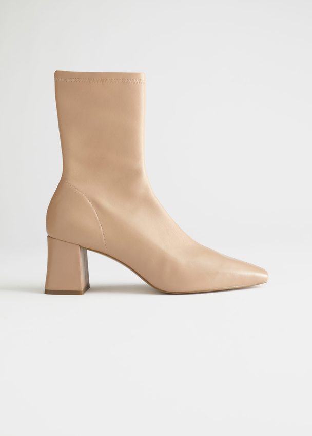 & Other Stories Heeled Leather Sock Boots Light Beige