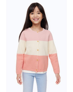 Textured-knit Cotton Cardigan Light Pink/block-coloured