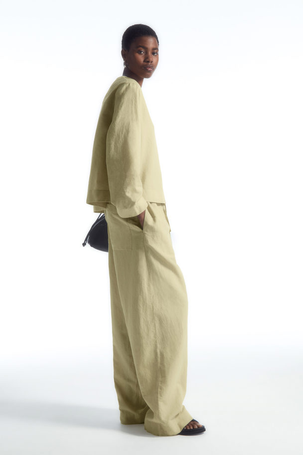 COS Wide-leg Linen Drawstring Trousers Washed Khaki