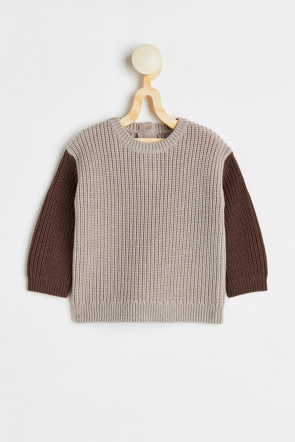 H&M Knitted Merino Wool Jumper Greige/brown
