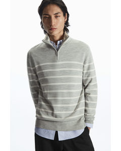 Striped Merino Wool Half-zip Jumper Grey