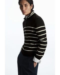 Striped Merino Wool Half-zip Jumper Black / Stripe