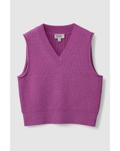 Cropped V-neck Knitted Vest Lilac