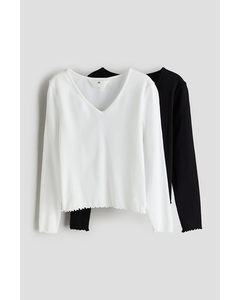 2-pack Ribbed Jersey Tops White/black