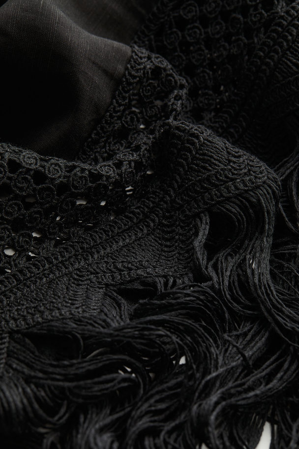 H&M Kleid aus Leinenmix mit Fransenbesatz Schwarz