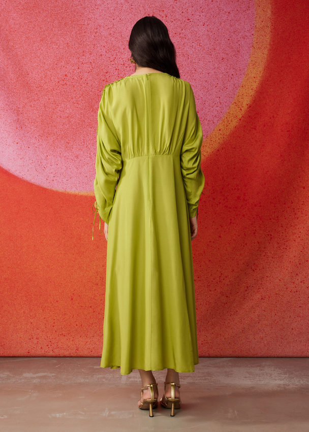 & Other Stories Drawstring Midi Dress Lime