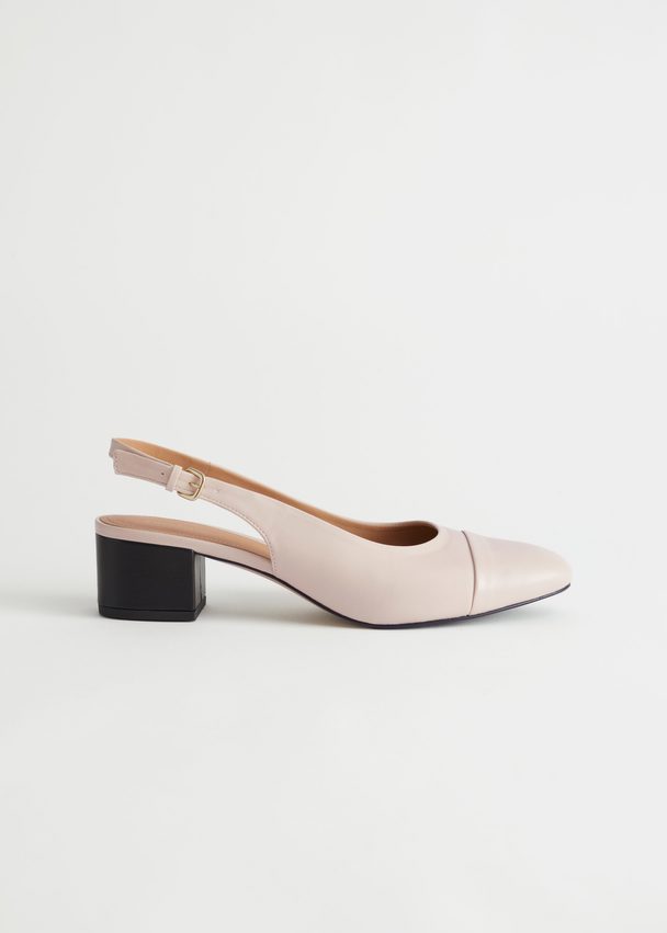 & Other Stories Slingback Block Heel Leather Mules Beige