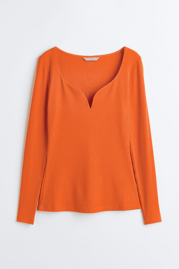 H&M Long-sleeved Ribbed Top Orange