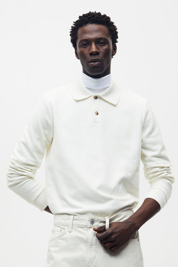 H&M Poloshirt mit Struktur in Regular Fit Weiß