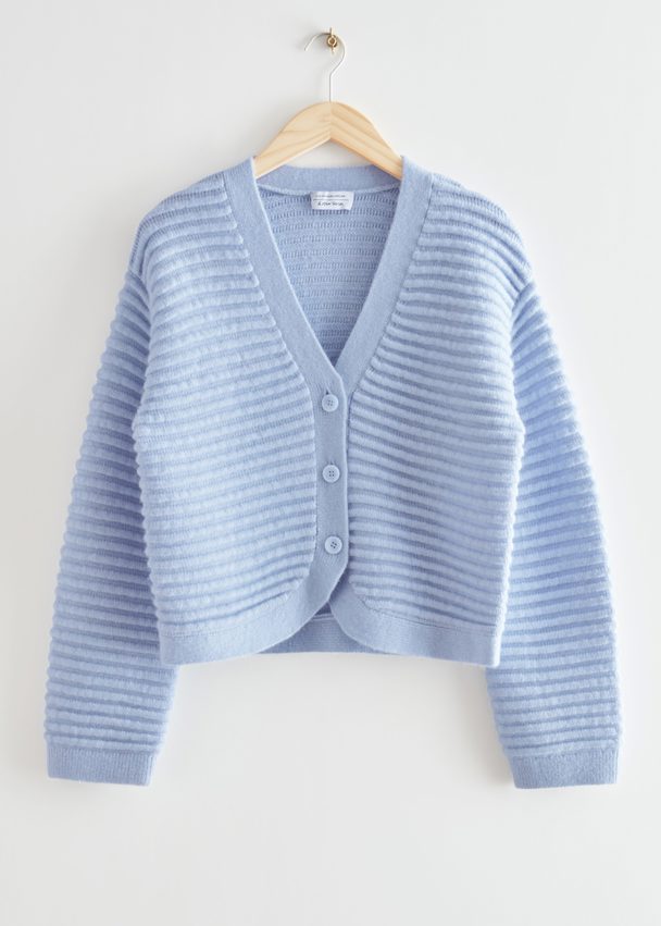 & Other Stories Cropped Wool Knit Cardigan Blue