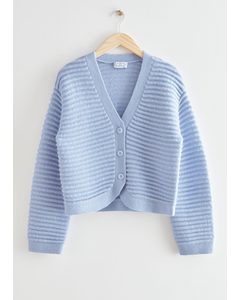 Cropped Wool Knit Cardigan Blue