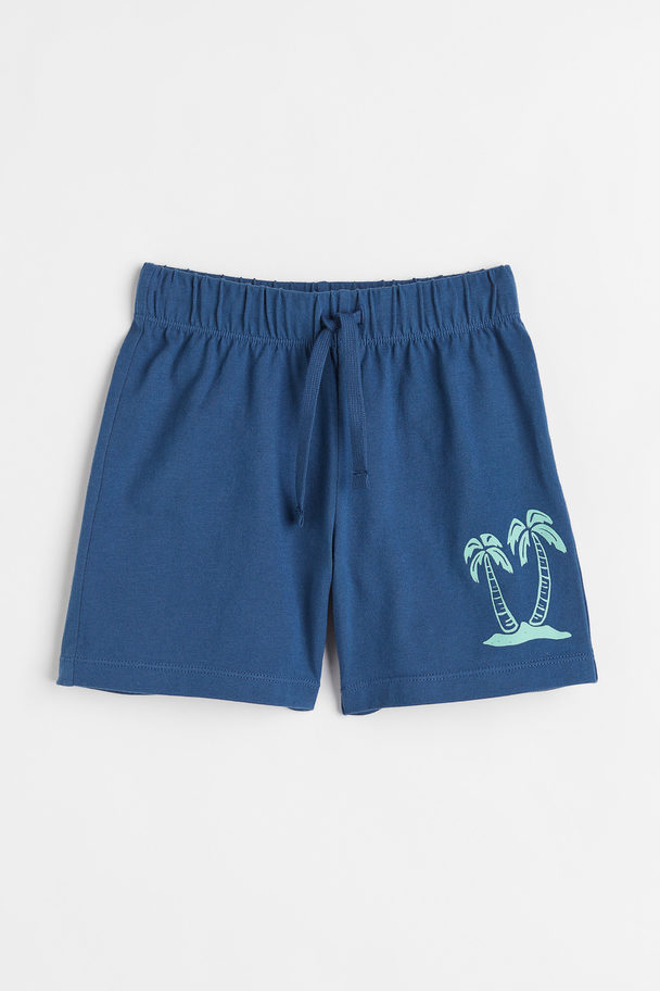 H&M Jersey Shorts Dark Blue/palm Trees